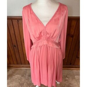 Kobi Halperin Womens Alexis Braid Trim Pleated Long Sleeve Party Dress Pink L